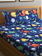 Home Sizzler Blue & Yellow Printed 210 TC Bedsheet with Pillow Covers - Distacart