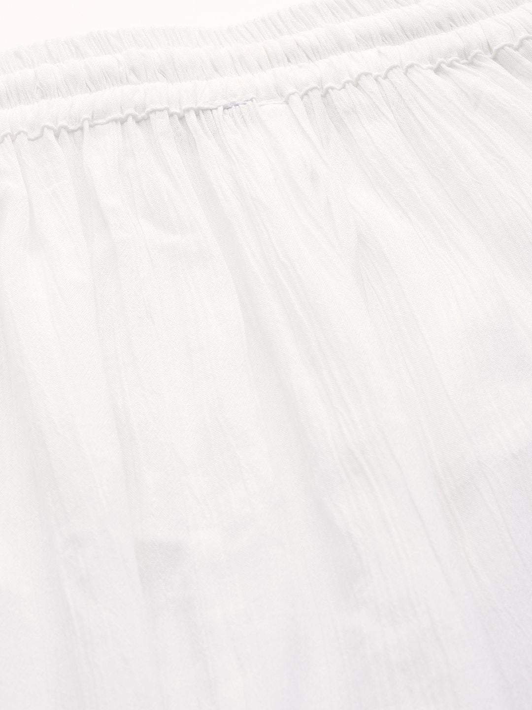 TAG 7 Women White Solid Crushed Flared Cropped Palazzos