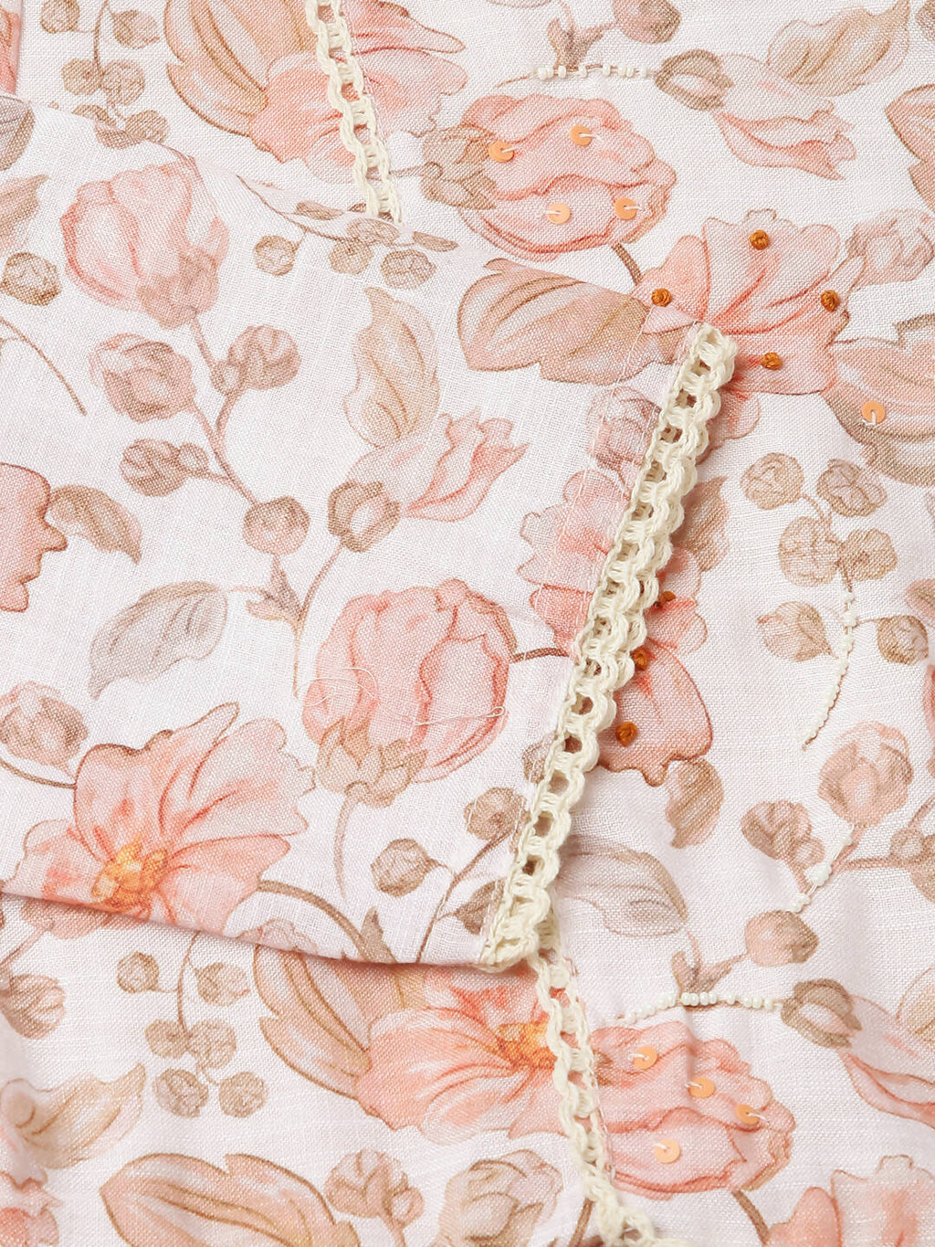 Orange Linen Floral Printed Fit & Flare Dress - Yukti - Distacart
