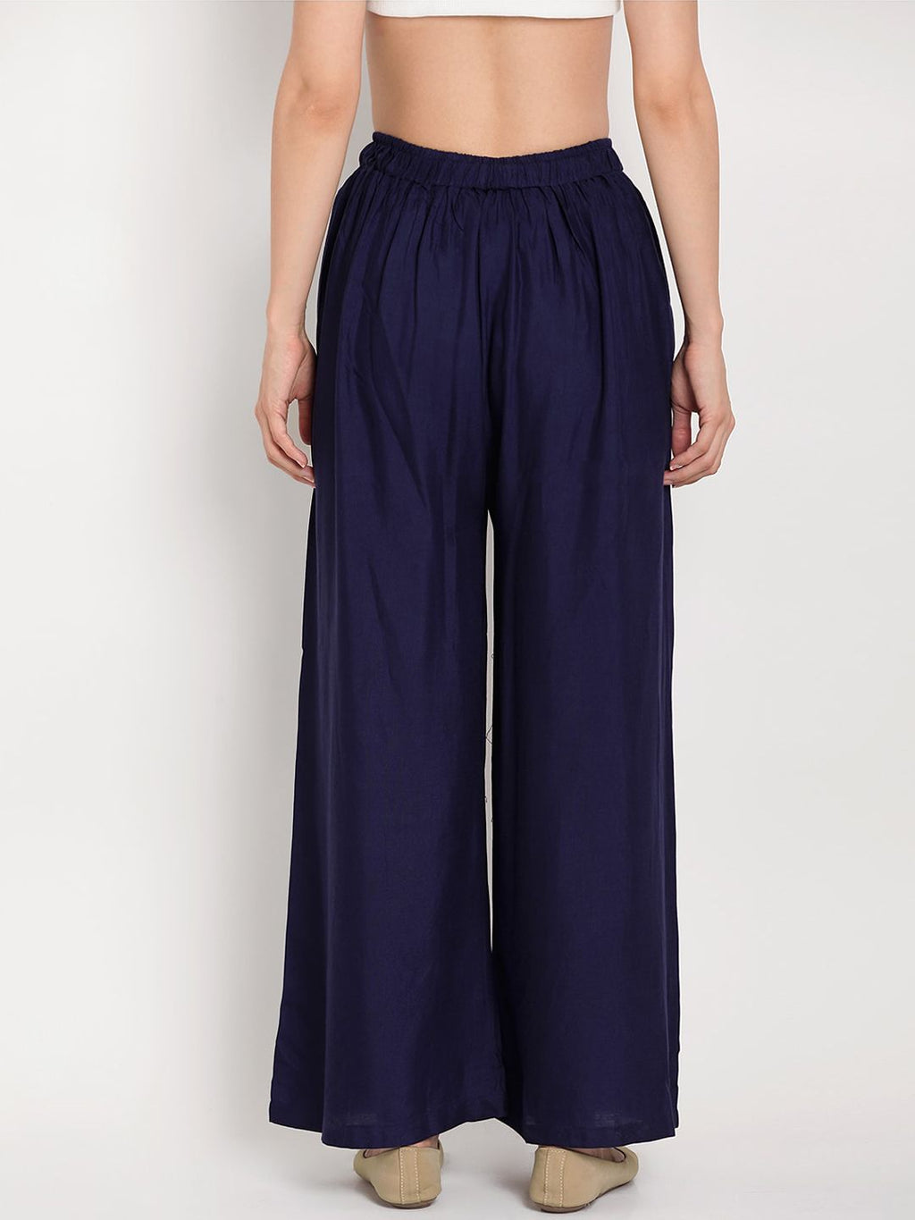 TAG 7 Women Navy Blue Solid Flared Palazzos