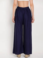 TAG 7 Women Navy Blue Solid Flared Palazzos