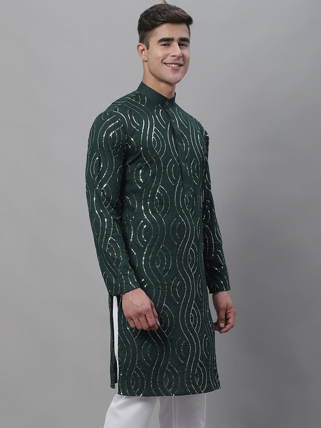 Sojanya Band Collar Sequined Pure Cotton Kurta