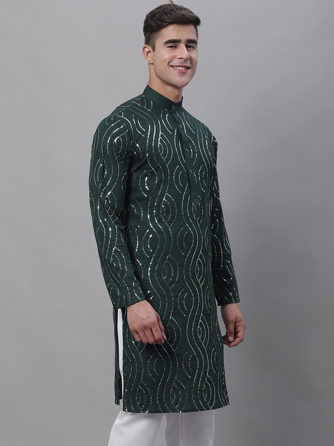 Sojanya Band Collar Sequined Pure Cotton Kurta