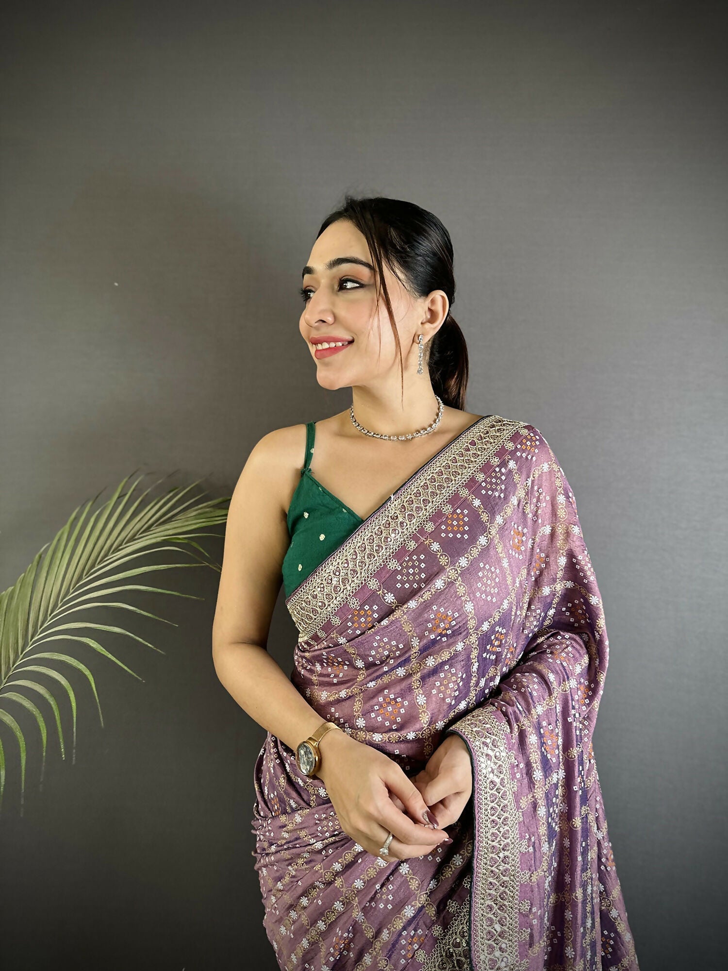 Joban Fashion Lavender Bandhej Bandhani Vichitra Silk Bandhani Prints Saree - Distacart
