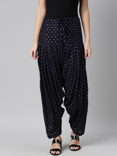 Souchii Navy Blue & Beige Woven-Design Pure Cotton Patiala