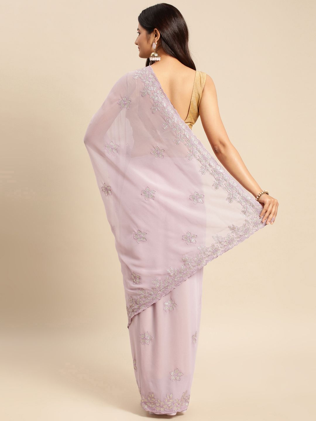 kasee Floral Zari Pure Georgette Saree - Distacart