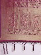 Saree Mall Magenta Ethnic Motifs Zari Silk Blend Banarasi Saree For Women - Distacart