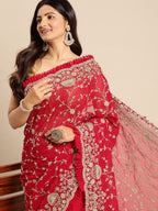 kasee Floral Zari Pure Georgette Saree - Distacart