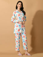 Myshka Women's White Printed Shirt With Trousers