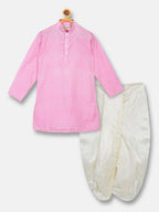 Sethukrishna Boys Pink & White Solid Shirt with Veshti Set