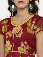 Souchii Maroon Printed Maxi Dress - Distacart
