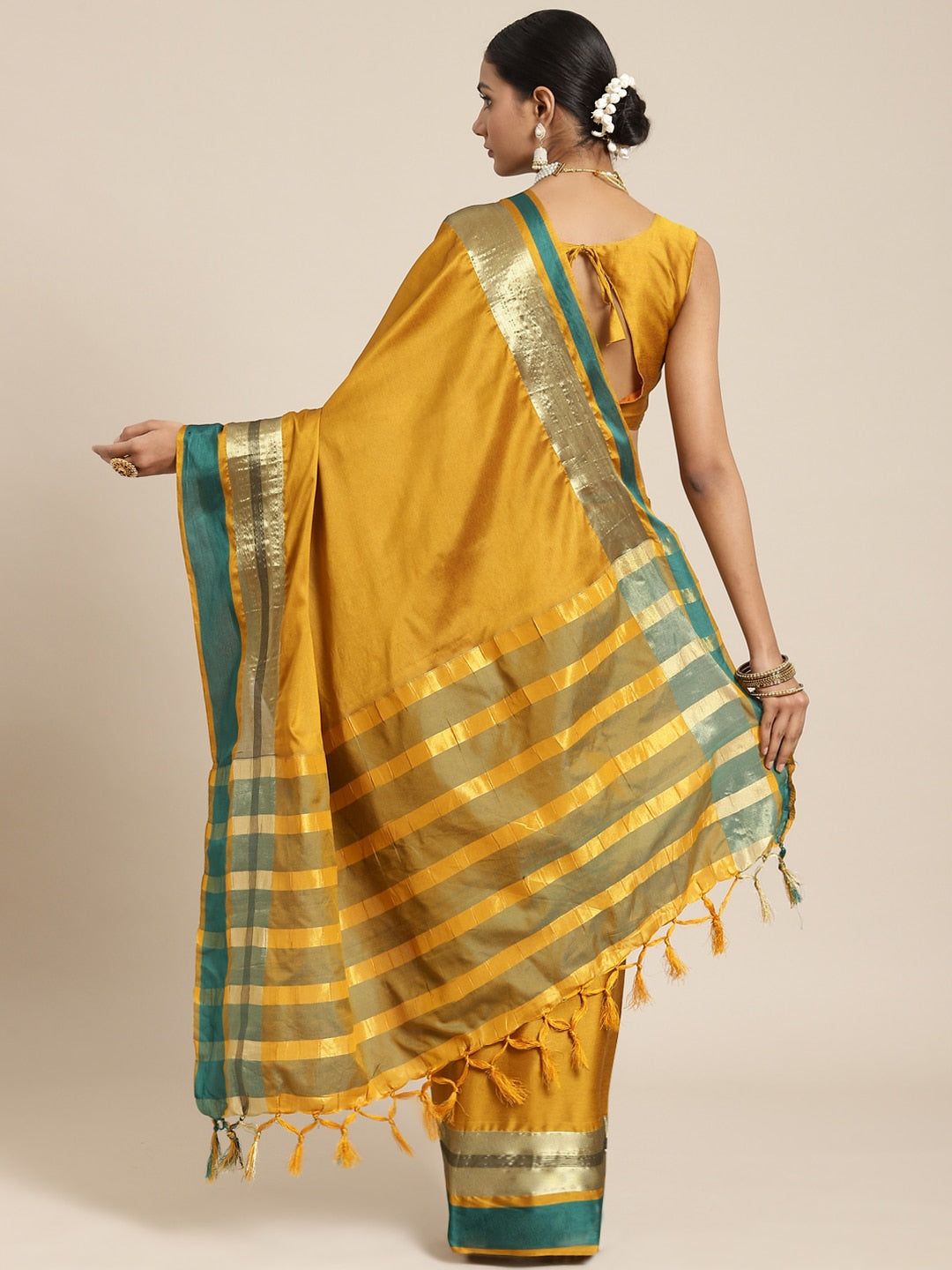 Saree Mall Mustard Zari Silk Blend Uppada Sarees