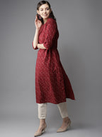 HERE&NOW Women Maroon & Off-White Printed Straight Kurta