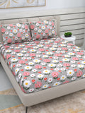 DREAM WEAVERZ Silver & Pink Pure Cotton Floral Queen Bedsheet with 2 Pillow Covers