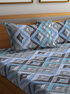 BOMBAY DYEING Epigram Blue & Grey Ethnic Cotton 120 TC Queen Bedsheet With 2 Pillow Covers