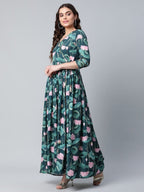 Ahalyaa Women Dark Green Crepe Digital Print Dress - Distacart
