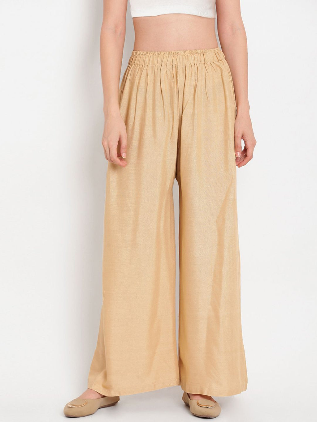 TAG 7 Women Pack Of 2 Black & Beige Solid Flared Palazzos