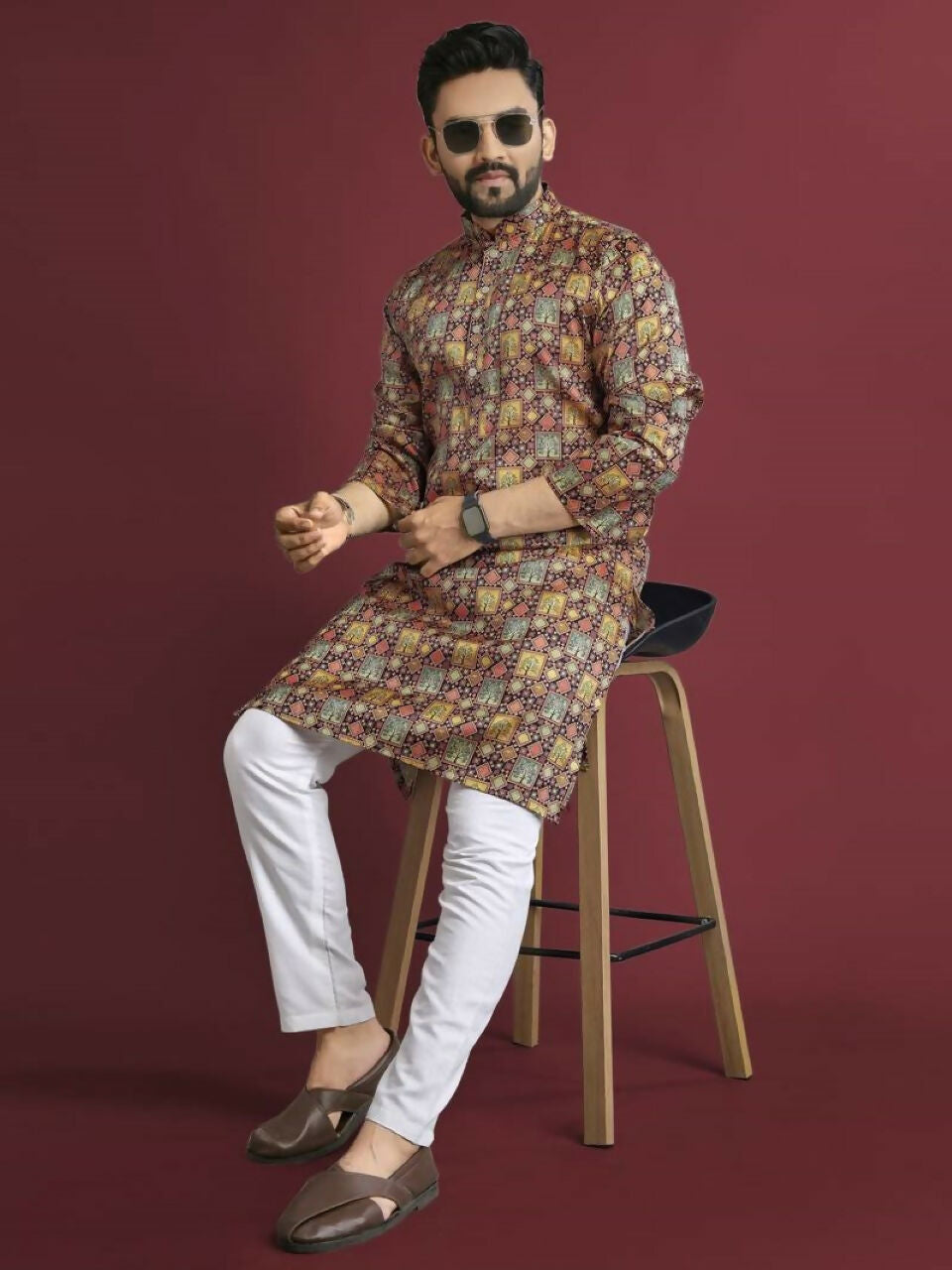 Anaita Multicolour Printed Pure Silk Straight Kurta