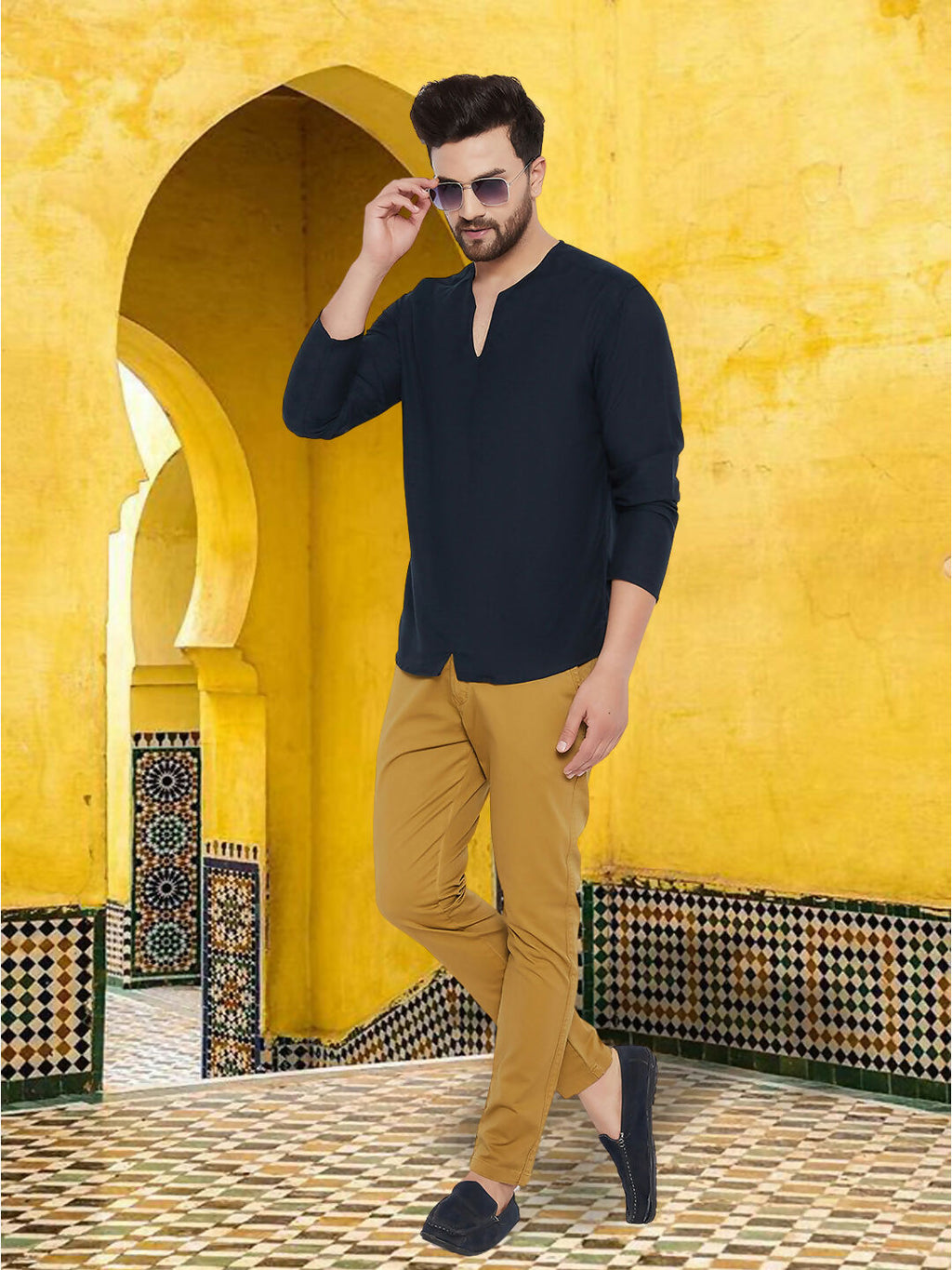 Even Apparels Men's Pure Cotton Blue Kurta