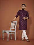 Anaita Purple Embroidered Cotton Straight Kurta