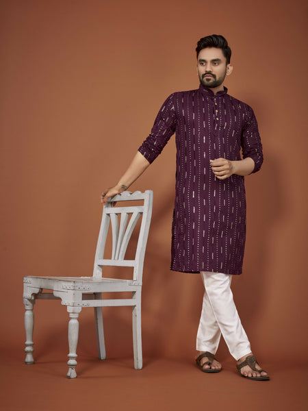 Anaita Purple Embroidered Cotton Straight Kurta