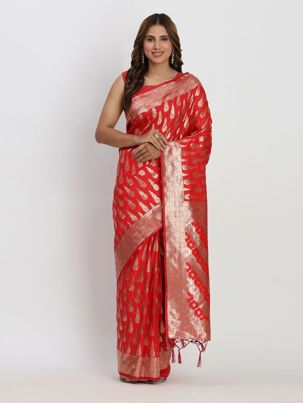 Shree Shyam Fashion Banarasi Silk Red Saree - Distacart