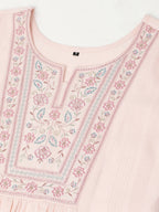 Peach Viscose Rayon Yoke Embroidered A-line Top - Tarini