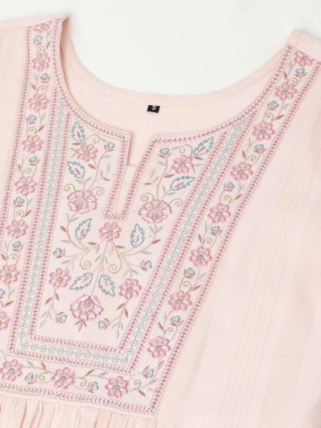 Peach Viscose Rayon Yoke Embroidered A-line Top - Tarini