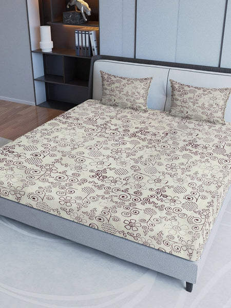 Sangria Maroon & Grey Ethnic Motif Printed 200TC Pure Cotton King Bedsheet Set