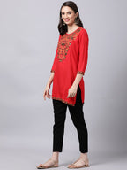 Souchii Women Red Yoke Design Thread Work Grandeur & Majestic Artwork Kurta - Distacart
