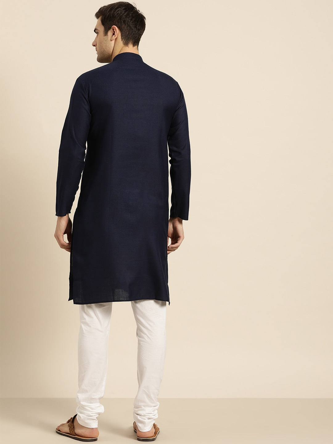 Sojanya Men Navy Blue Solid Straight Kurta