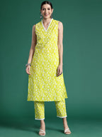 Indo Era Floral Printed Pure Cotton Kurta with Trousers - Distacart