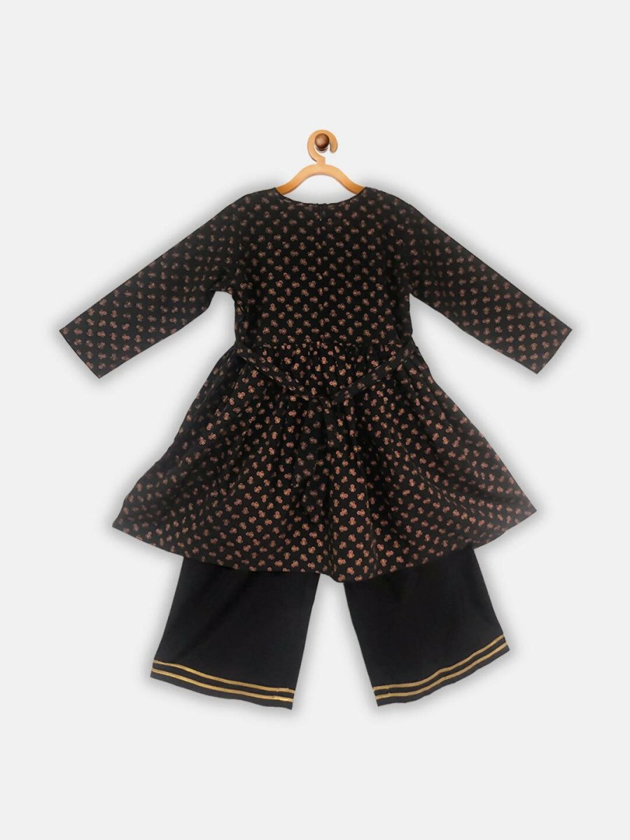 Ahalyaa Black Color Crepe Printed kids Kurta Palazzo Set For Girls