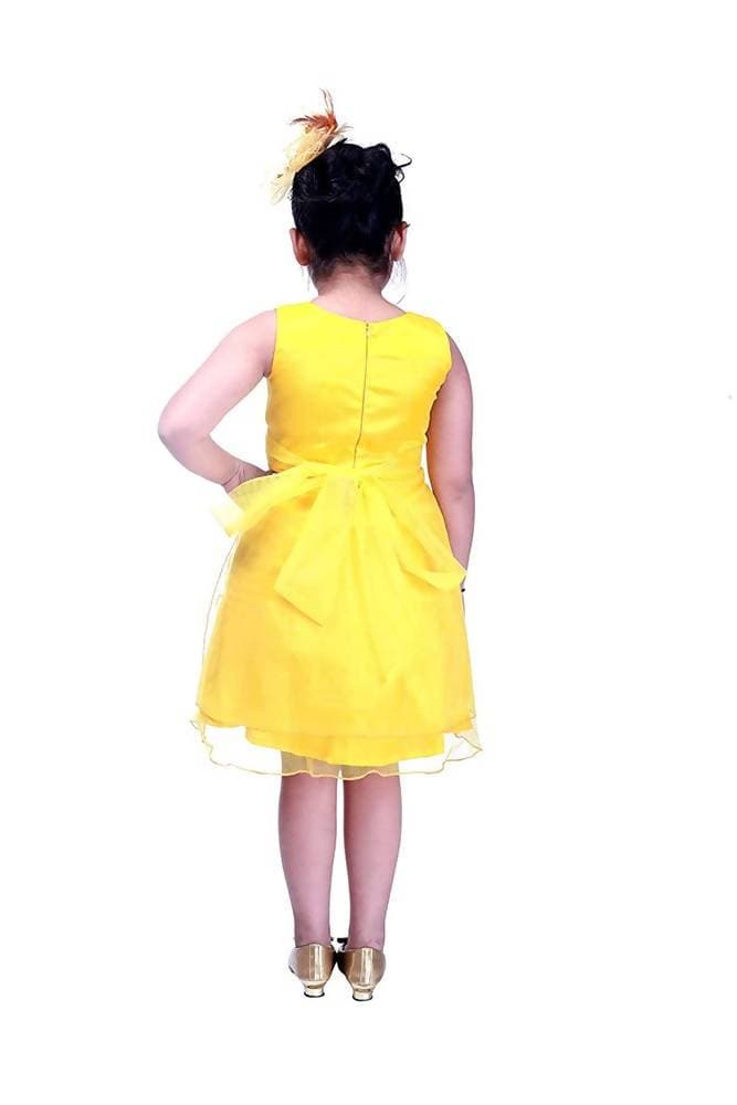 Asmaani Baby Girl's Yellow Color Satin Knee Length Frock (AS-DRESS-22141)