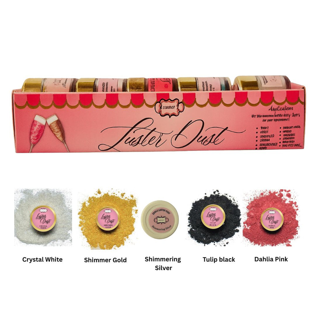 edible luster dust pack of 5 black white silver pink gold 25 gm