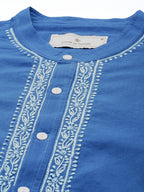 House of Pataudi Men Pure Cotton Solid Chikankari Jashn Short Kurta