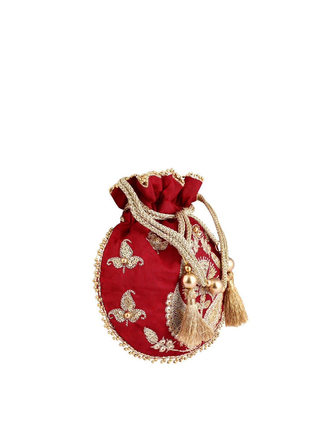 Masq Red & Gold-Toned Embellished Embroidered Potli Clutch - Distacart