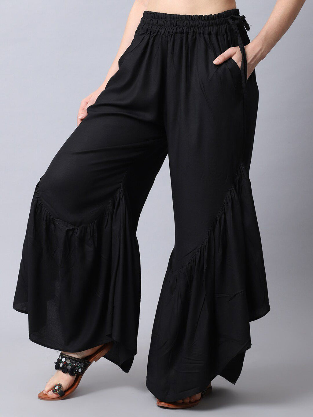 TAG 7 Women Black Flared Ethnic Palazzos