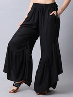 TAG 7 Women Black Flared Ethnic Palazzos