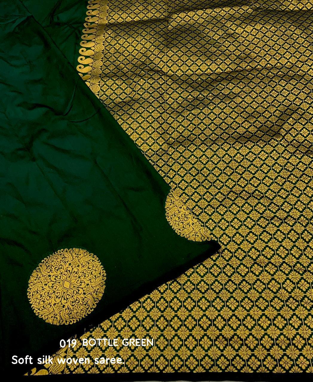 Green Silk Woven Saree with Unstitched Blouse - Hiral Fashion