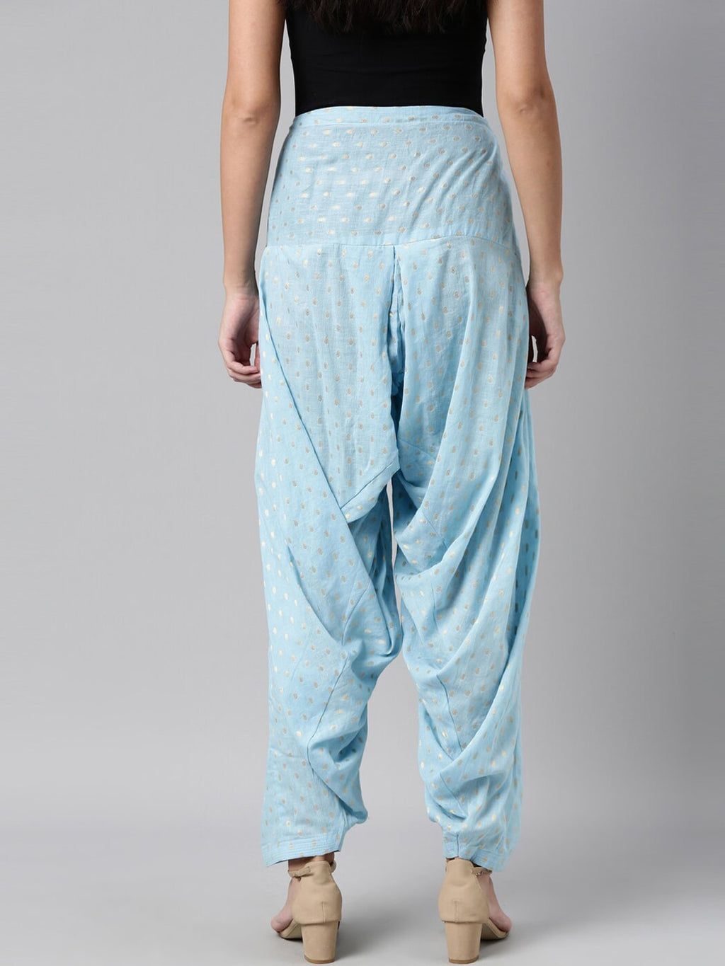 Souchii Blue & Gold-Coloured Woven Design Pure Cotton Patiala - Distacart