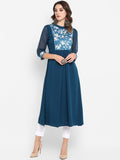Janasya Turquoise Blue Yoke Design Anarkali Kurta - Distacart