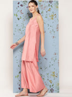 HERE&NOW Shoulder Straps Solid Straight Kurta with Palazzos & Printed Dupatta