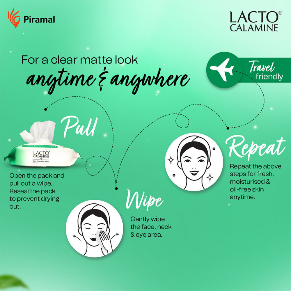Lacto Calamine Daily Cleansing Face Wipes, Makeup Remover Wipes - Distacart