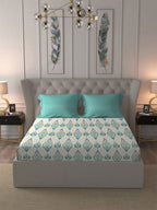 MYTRIDENT Moments White Blue Ethnic Motifs Pure Cotton 120 TC Bedsheet 2 Pillow Covers