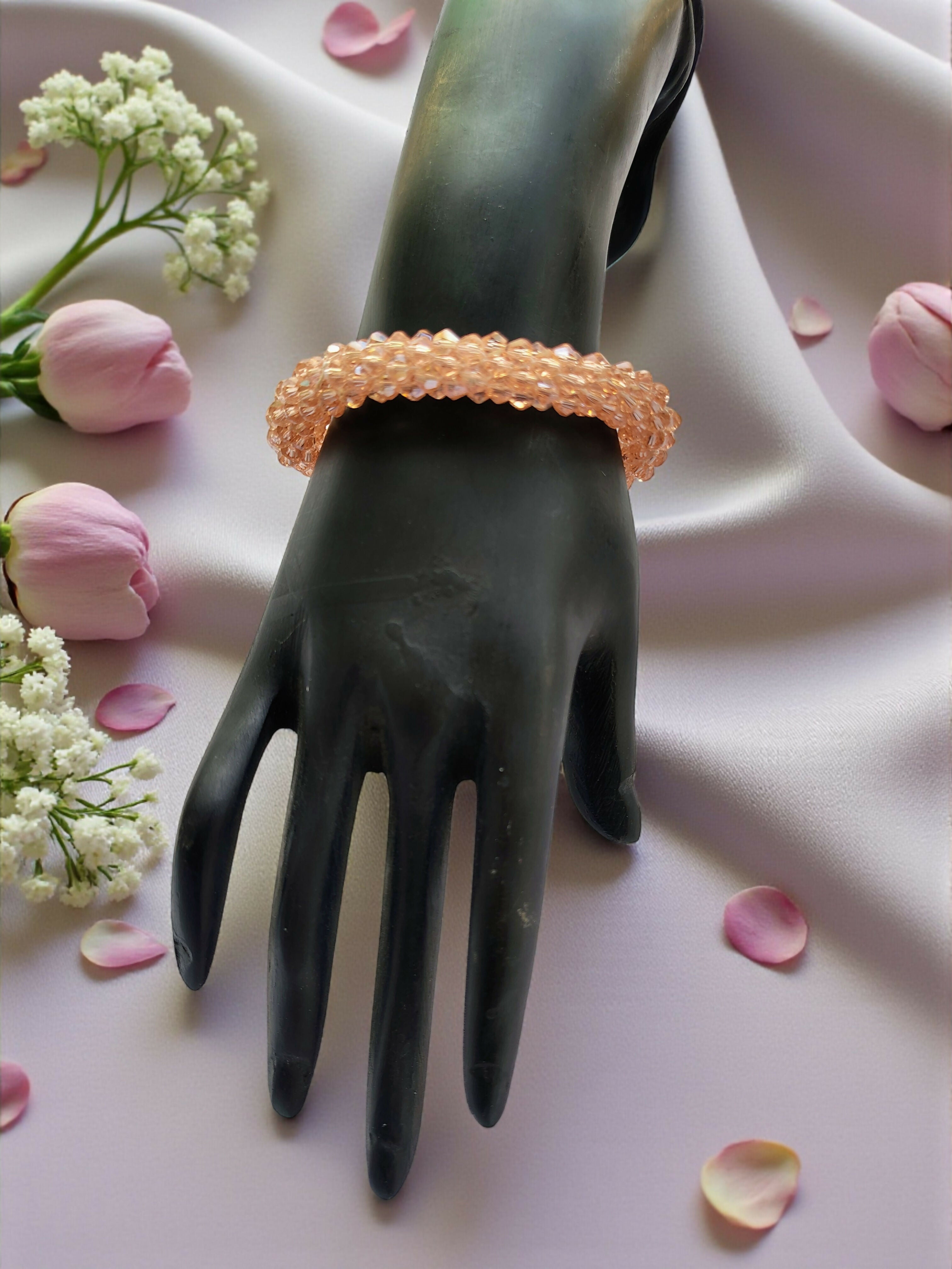 Inhanns Unisex Crystal Bloom – Adjustable Crystal Bead Bracelets - Peach - Distacart
