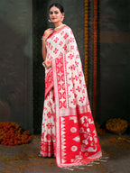 Shree Shyam Fashion Devistuti Red White Linen Cotton Saree