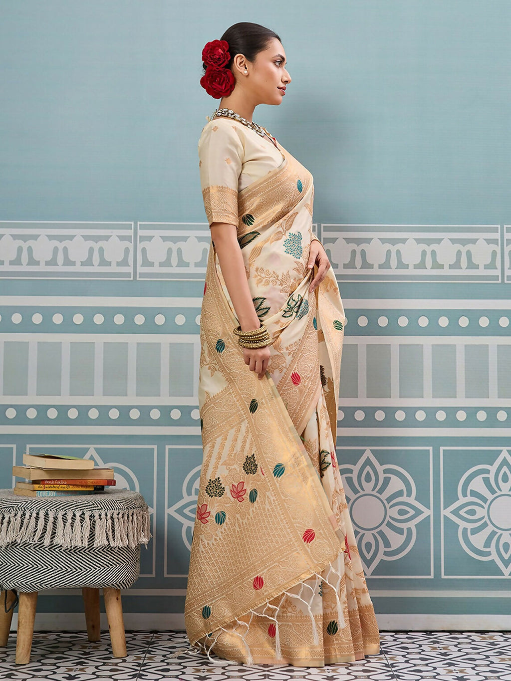 Shree Shyam Fashion Cream Silk Saree - Distacart