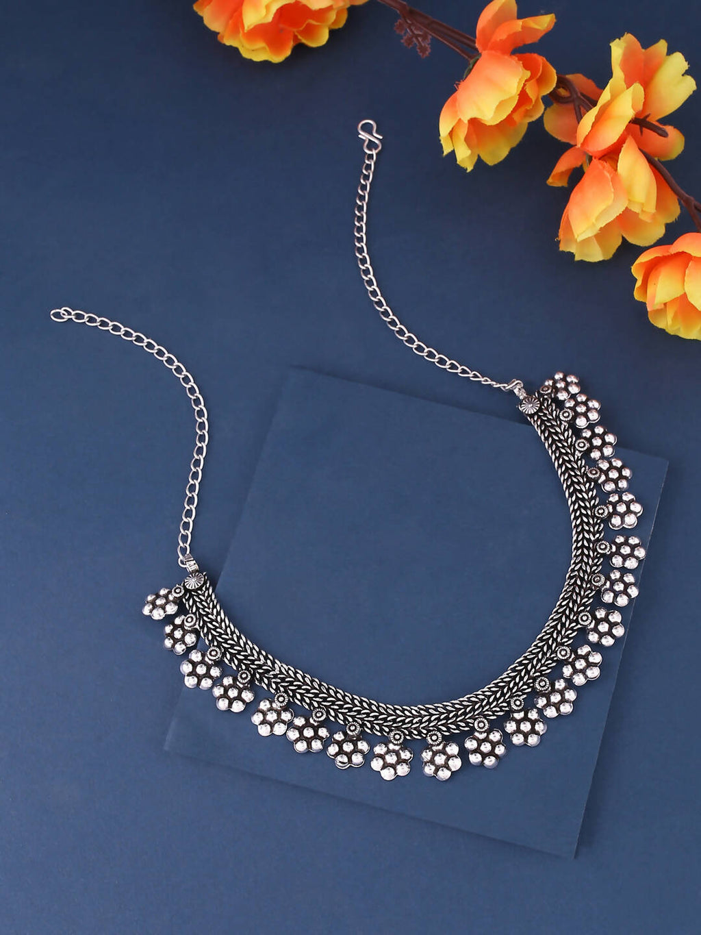 NVR Women Silver-Plated Oxidised Necklace