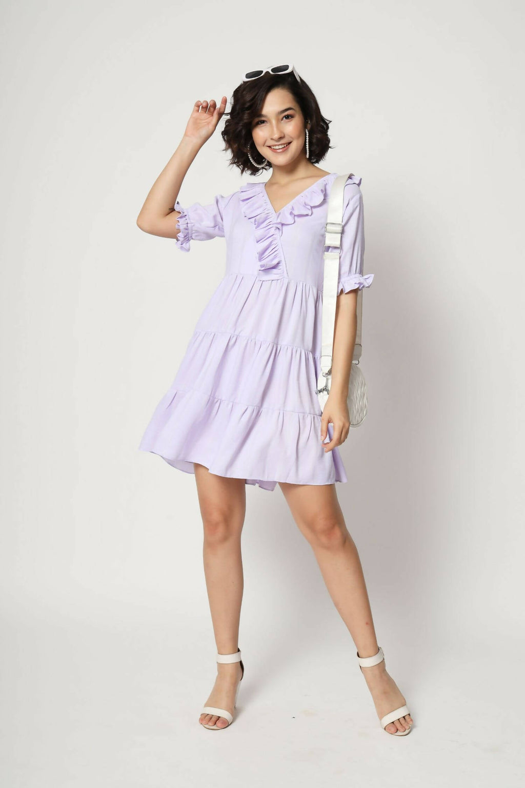 Purple Viscose Texture Flared Dress - Shivani - Distacart